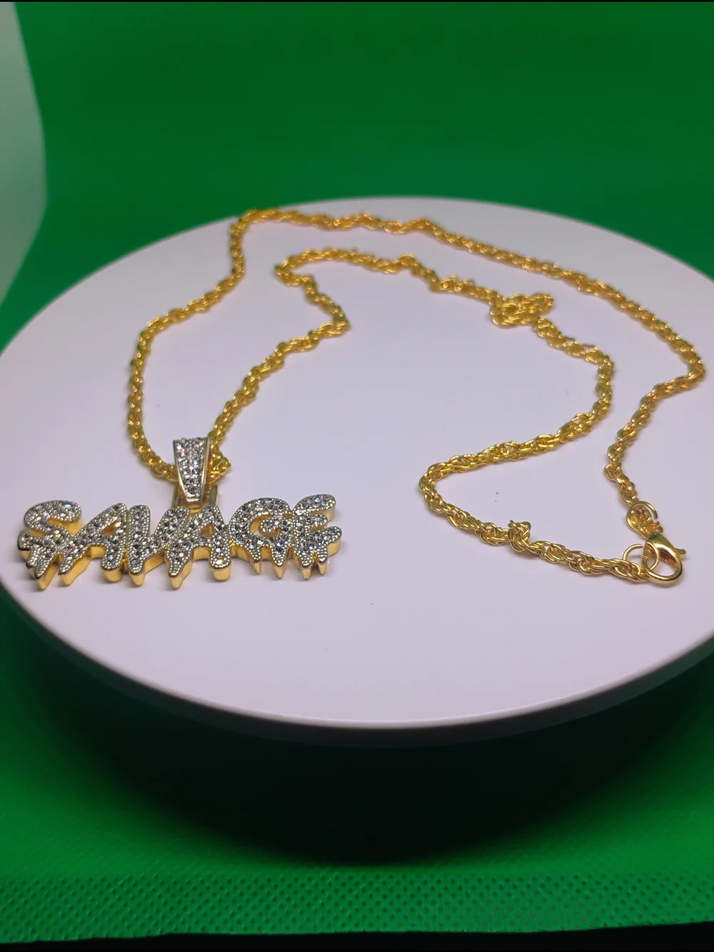 Gold Pavé 'SAVAGE' Name Pendant Necklace - Gold